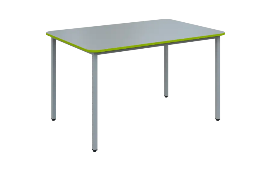 JSBR 130N Jídelní stůl 1300 x 900 mm, deska šedá s hranou jarní zeleň / podnož stříbrná